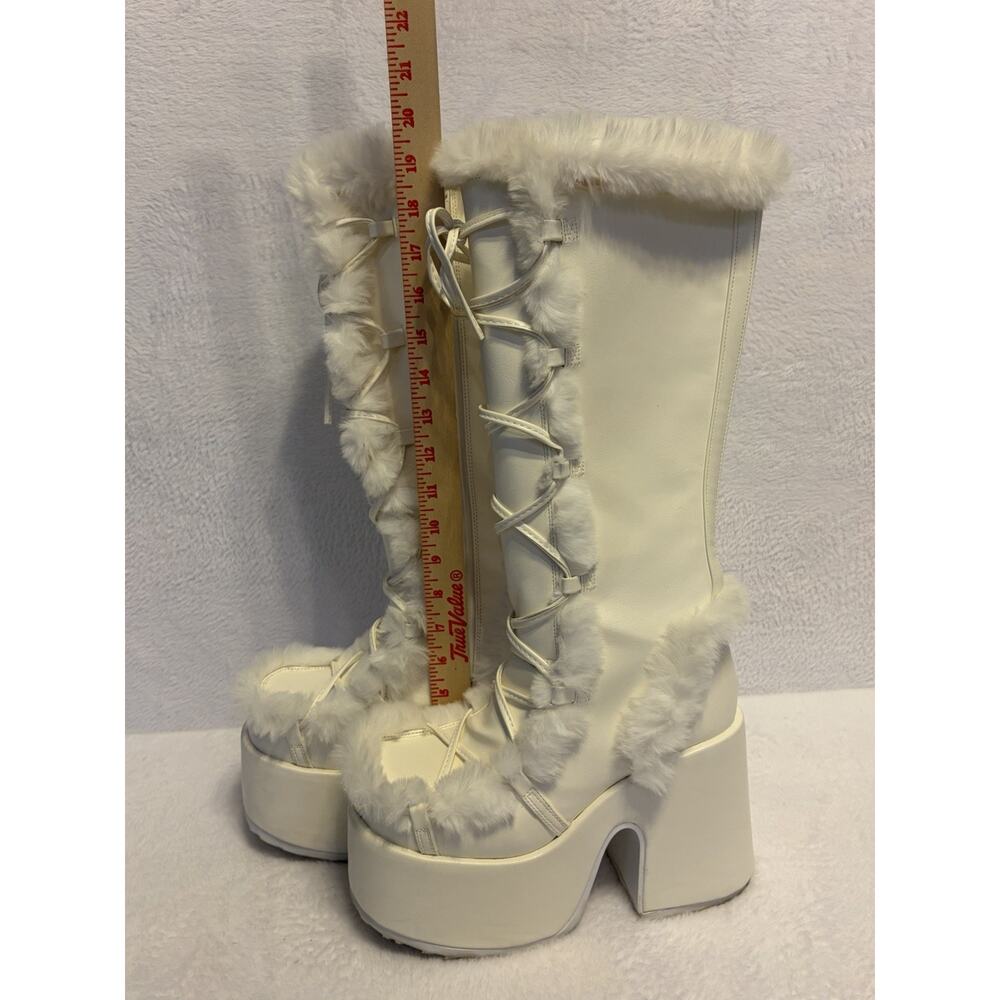 Demonia White Knee High Camel 311 Vegan Leather Faux Fur Boots Women’s Size 10 - Picture 9 of 15